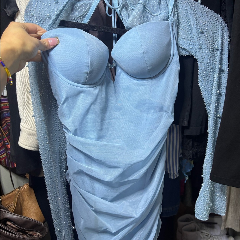 Oh Polly Sky Blue Ruched Chemise